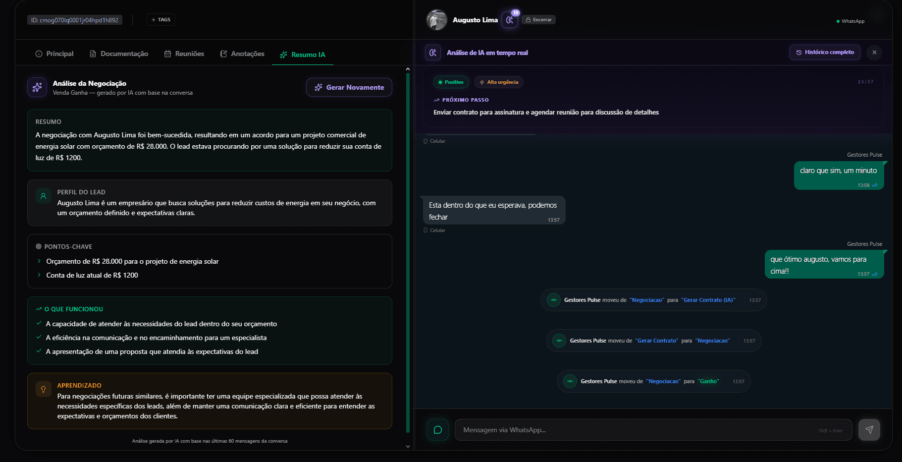 Resumos das negociacoes por IA